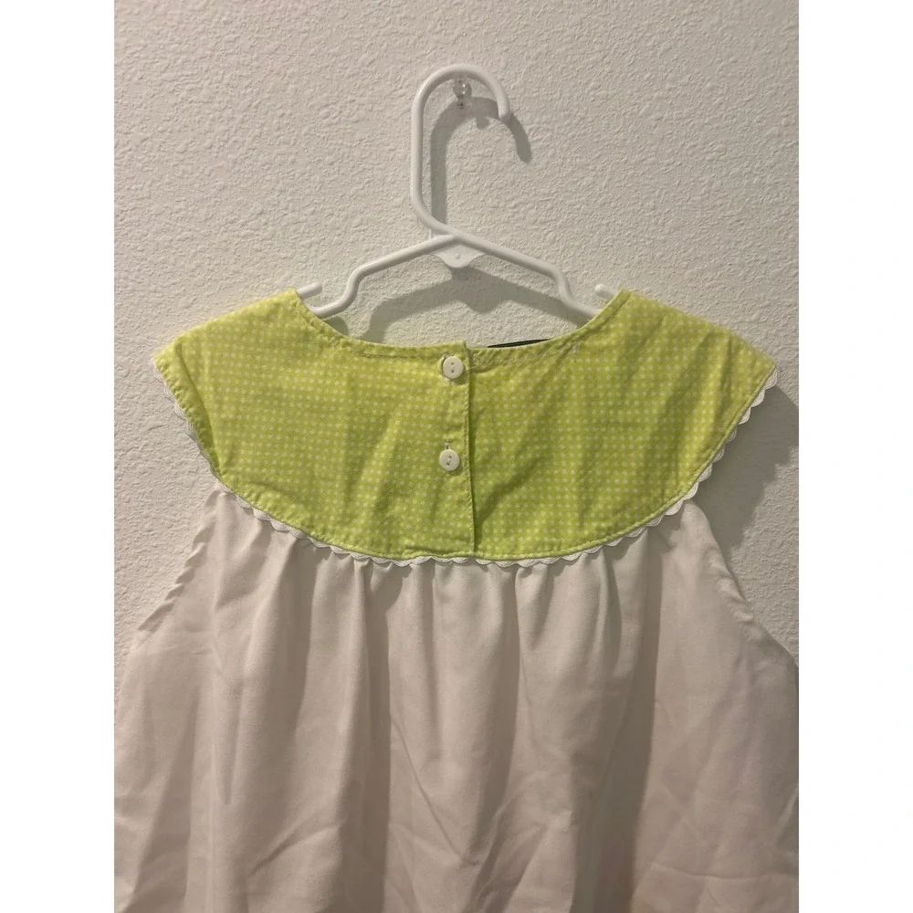 Sweet Dreams Girls Size 6 Dress White Floral Embroidered Lime Polka Dot‎